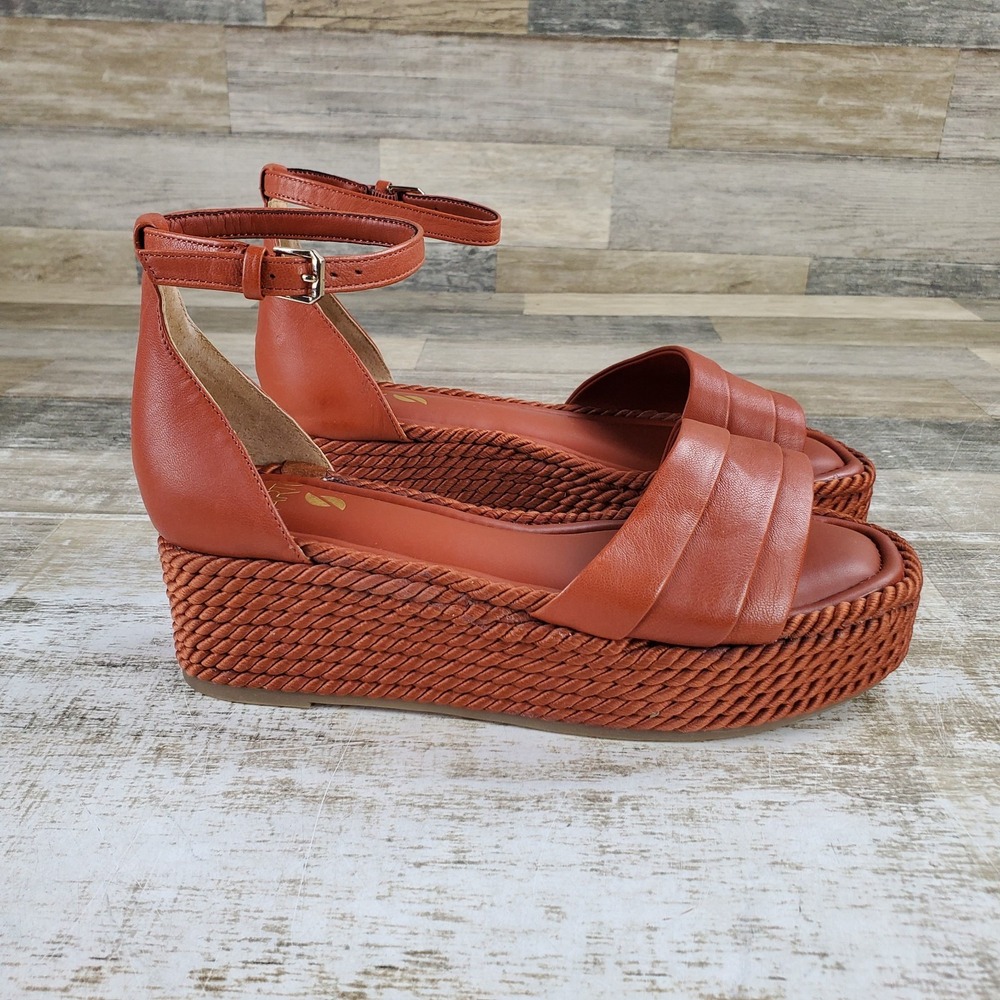 Franco Sarto Via Espadrille Sandals Size 8.5 M Brown Leather Adjustable Buckle